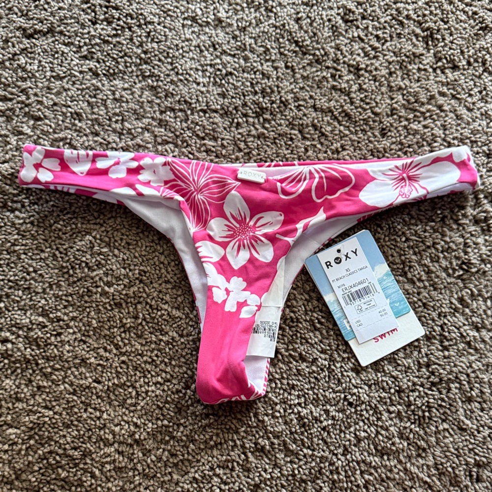 Roxy Pink and White Floral Bikini Bottom